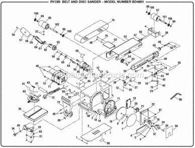 General_Assembly Diagram and Parts List for BD4601  Ryobi Belt or Drum Sander