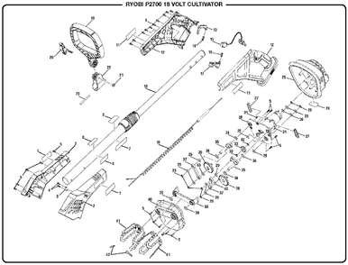 General Assembly Diagram and Parts List for P 2700 (Rev 03)(2016-12) Ryobi Cultivator