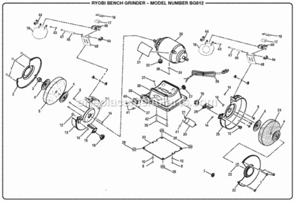 General_Assembly Diagram and Parts List for BG612  Ryobi Angle Grinder