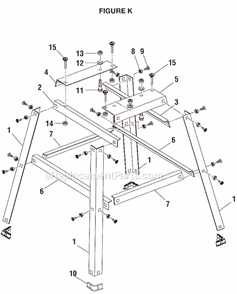Page K Diagram and Parts List for BS1001SV  Ryobi Band Saw