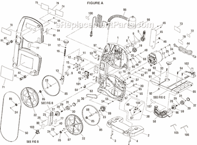 Page A Diagram and Parts List for BS903  Ryobi Band Saw