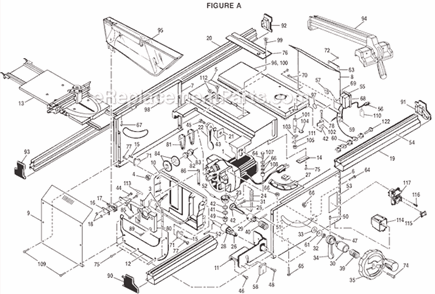 Page A Diagram and Parts List for BT3100-1  Ryobi Table Saw