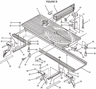 Page B Diagram and Parts List for BT3100-1  Ryobi Table Saw