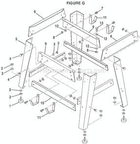 Page G Diagram and Parts List for BT3100-1  Ryobi Table Saw