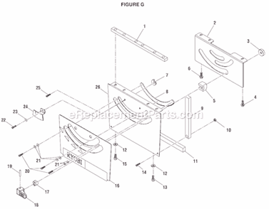 Page G Diagram and Parts List for BTS15  Ryobi Table Saw