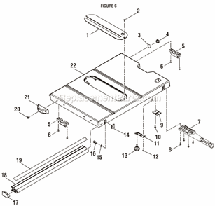 Page C Diagram and Parts List for BTS20R-1  Ryobi Table Saw