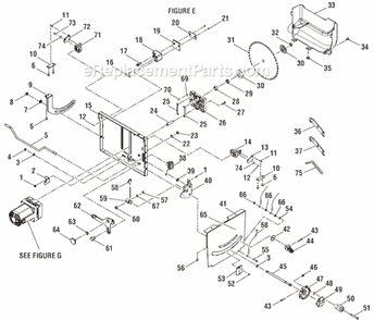 Page E Diagram and Parts List for BTS20R-1  Ryobi Table Saw