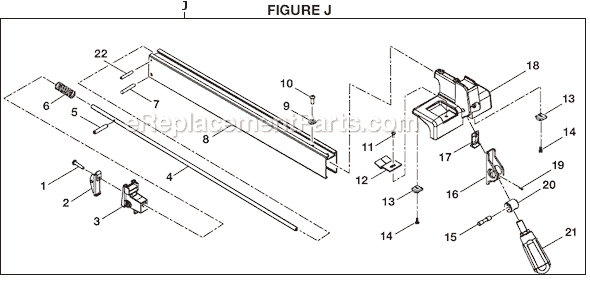 Page J Diagram and Parts List for BTS20R  Ryobi Table Saw