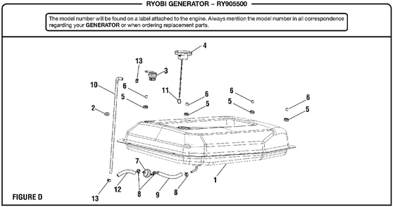 Figure D Diagram and Parts List for RY 905500 (Rev 04)(090930347)(2019-02) Ryobi Generator