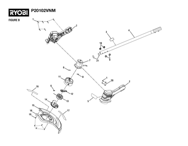 Figure B Diagram and Parts List for P 20102 VNM (Rev 04)(107482101)(2022-02) Ryobi Trimmer
