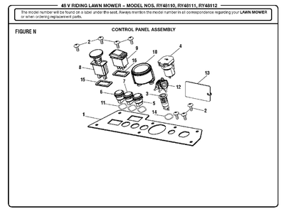 Figure N (Control Panel Assembly) Diagram and Parts List for RY 48112 (Rev 01)(099749011)(2018-02) Ryobi Lawn Tractor