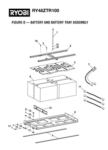 Figure O - Battery And Battery Tray Assembly Diagram and Parts List for RY 48ZTR75 (Rev 03)(099749015)(2021-04) Ryobi Lawn Tractor