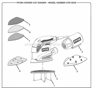 General_Assembly Diagram and Parts List for CFS1503G  Ryobi Sander Polisher