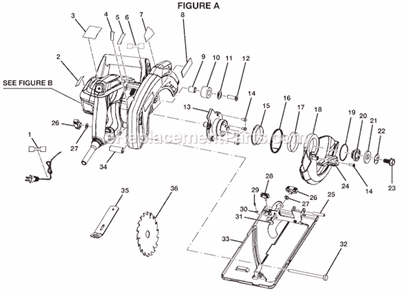 Page A Diagram and Parts List for CSB133L  Ryobi Circular Saw