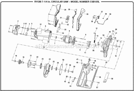 General_Assembly Diagram and Parts List for CSB135L  Ryobi Circular Saw