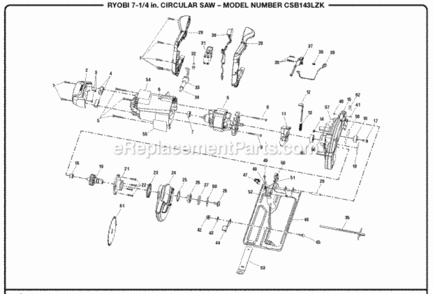 General_Assembly Diagram and Parts List for CSB143LZK  Ryobi Circular Saw