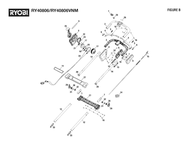 Figure B Diagram and Parts List for RY 40806 (Rev 03)(107836001)(2021-04) Ryobi Leaf Blower / Vacuum
