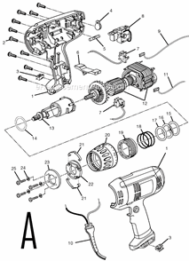 Page A Diagram and Parts List for D45CK  Ryobi Electric Drill