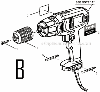 Page B Diagram and Parts List for D45CK  Ryobi Electric Drill