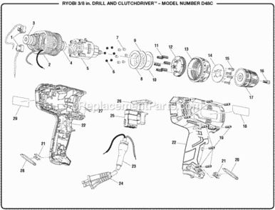General_Assembly Diagram and Parts List for D48C  Ryobi Electric Drill
