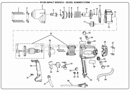 Impact_Wrench Diagram and Parts List for D700W  Ryobi Impact Driver