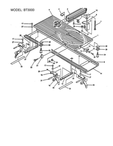 Sliding Miter Table Assembly Diagram and Parts List for BT3000SXI  Ryobi Table Saw