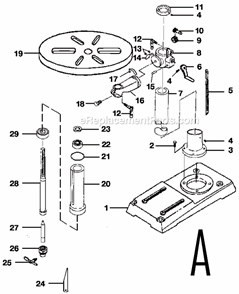 Page A Diagram and Parts List for DP120  Ryobi Drill Press