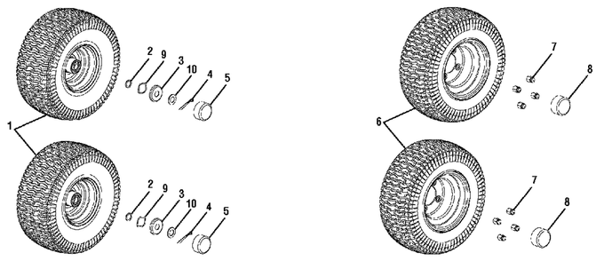 Figure A (Wheels And Hub Caps) Diagram and Parts List for RY 48112 (Rev 01)(099749011)(2018-02) Ryobi Lawn Tractor