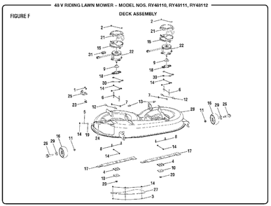 Figure F (Deck Assembly) Diagram and Parts List for RY 48112 (Rev 01)(099749011)(2018-02) Ryobi Lawn Tractor