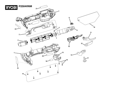 General Assembly Diagram and Parts List for P 2504 VNM (Rev 02)(108241010)(2021-07) Ryobi Hedge Trimmer