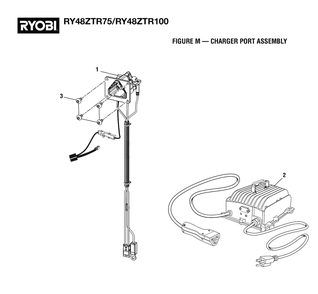 Figure M - Charger Port Assembly Diagram and Parts List for RY 48ZTR75 (Rev 03)(099749015)(2021-04) Ryobi Lawn Tractor