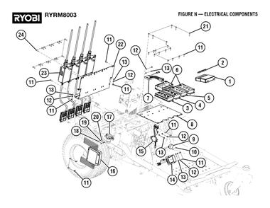 Figure N - Electrical Components Diagram and Parts List for RY RM8003 (Rev 01)(099263002)(2022-08) Ryobi Lawn Tractor