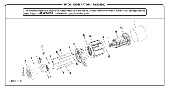 Figure B Diagram and Parts List for RY 905500 (Rev 04)(090930347)(2019-02) Ryobi Generator