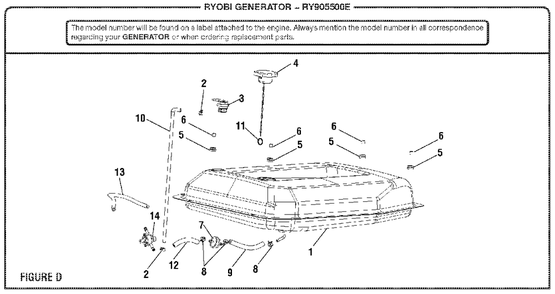 Figure D Diagram and Parts List for RY 905500 E (Rev 03)(090930279)(2016-11) Ryobi Generator