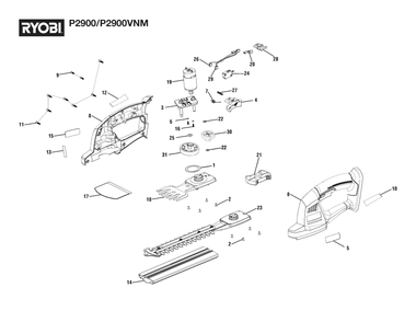 General Assembly Diagram and Parts List for P 2900 (Rev 04)(107269001)(2021-06) Ryobi Hedge Trimmer