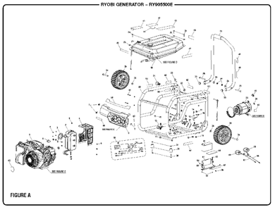 Figure A Diagram and Parts List for RY 905500 E (Rev 07)(090930279)(2019-10) Ryobi Generator