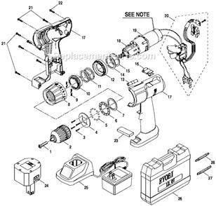 Page A Diagram and Parts List for HP1201M  Ryobi Cordless Drill