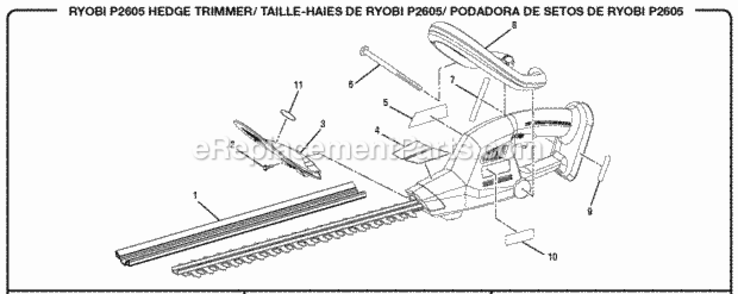 Page A Diagram and Parts List for P2605  Ryobi Hedge Trimmer
