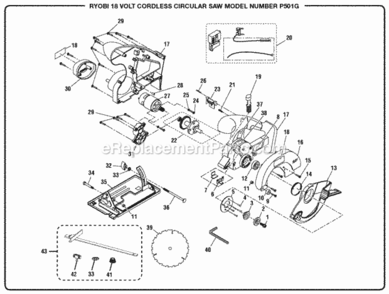 General_Assembly Diagram and Parts List for P501G  Ryobi Circular Saw