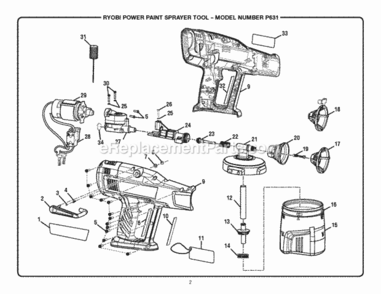 General_Assembly Diagram and Parts List for P631  Ryobi Paint Sprayer