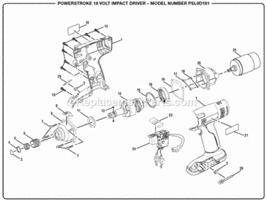 Page A Diagram and Parts List for PSL0D181  Ryobi Impact Driver