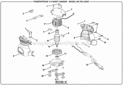 Page B Diagram and Parts List for PSL1QS01  Ryobi Sander Polisher