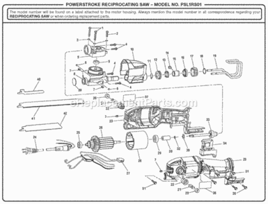Page A Diagram and Parts List for PSL1RS01  Ryobi Reciprocating Saw