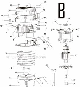 Page B Diagram and Parts List for R162K  Ryobi Router
