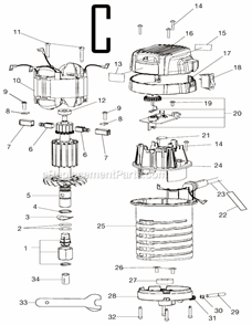 Page C Diagram and Parts List for RE1803BK  Ryobi Router