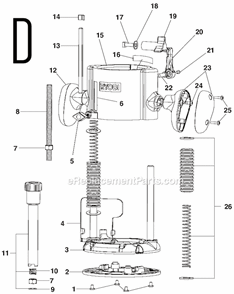 Page D Diagram and Parts List for RE1803BK  Ryobi Router