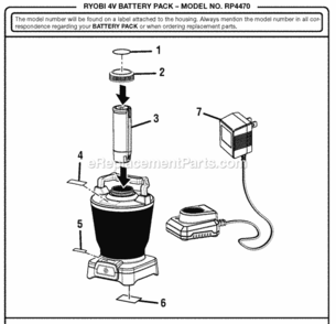 General_Assembly Diagram and Parts List for RP4470  Ryobi Worklight & Flashlight