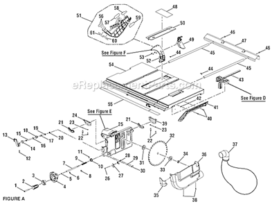 Page A Diagram and Parts List for RTS20  Ryobi Table Saw