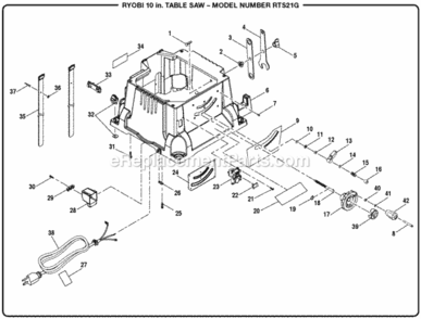 Figure_B Diagram and Parts List for RTS21G  Ryobi Table Saw