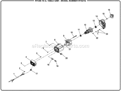 General_Assembly Diagram and Parts List for RTS21G  Ryobi Table Saw